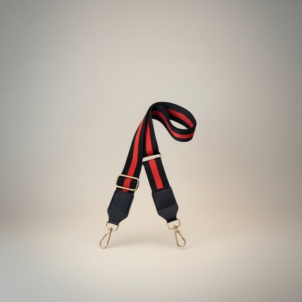 ✨ Black & Red Stripe Adjustable Bag Strap Gold Hardware Crossbody Replacement - Picture 5 of 5